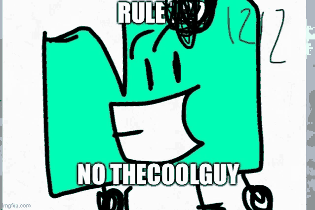 a drawing of a cartoon character with the words `` no the cool guy '' written on it .