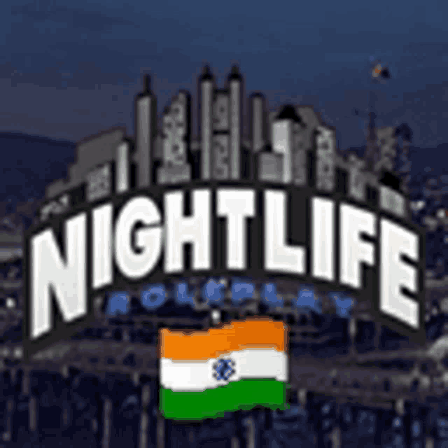 a logo for nightlife roleplay with a flag in the background