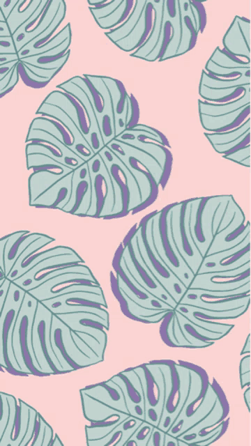 a seamless pattern of green and purple leaves on a pink background