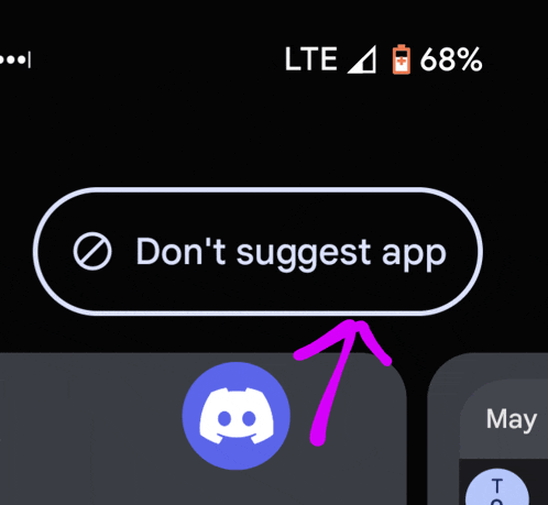 a phone screen with a purple arrow pointing to the discord icon