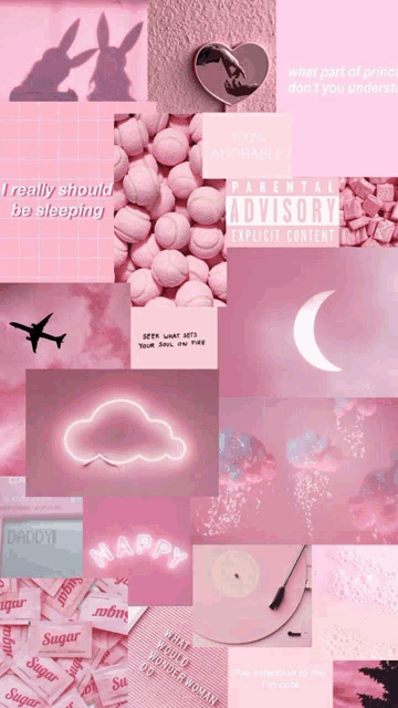 a collage of pink images with a parental advisory explicit content warning