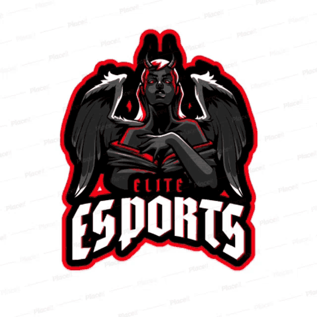 a logo for elite esports with a woman with horns