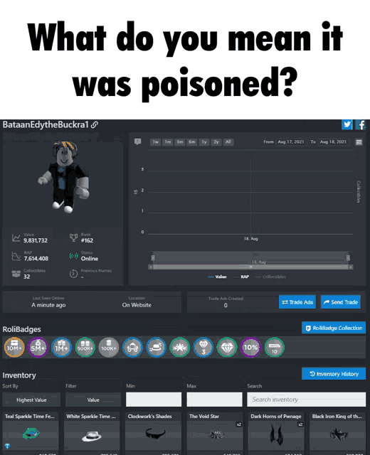 a screenshot of a roblox page that says " what do you mean it was poisoned "