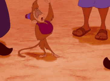 a cartoon monkey with a bag on its back is dancing