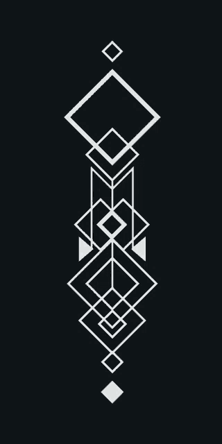 a black and white geometric design on a black background