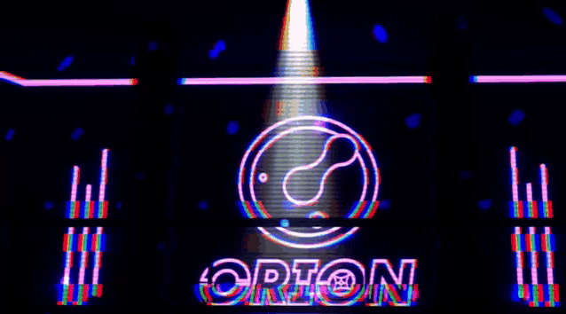 the word orion is displayed on a black background