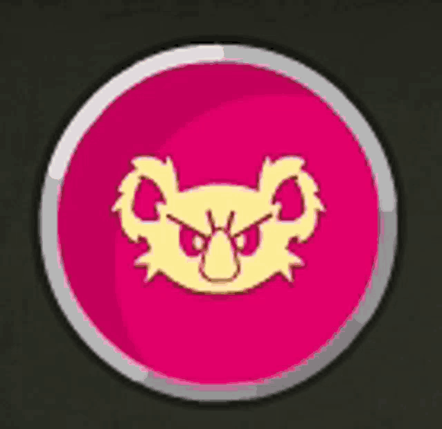 a pink circle with a yellow koala face in it