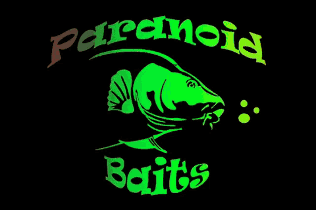 a green and yellow logo for paranoid baits with a fish