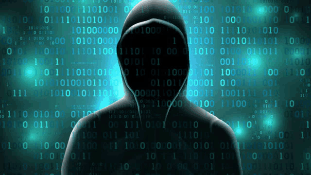 a silhouette of a person in a hoodie with a binary background