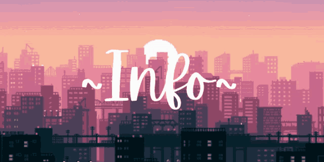 a pixel art of a city skyline with the word info