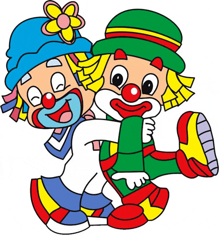 a cartoon drawing of two clowns holding each other