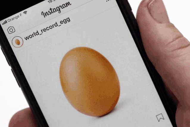 a person is holding a cell phone with a picture of a world record egg on instagram