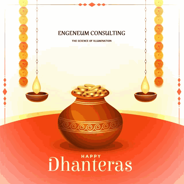 a happy dhanteras poster with a pot of gold