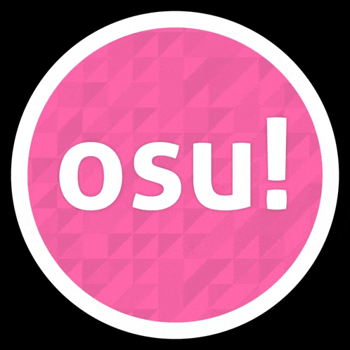 a pink circle with white letters that says osu