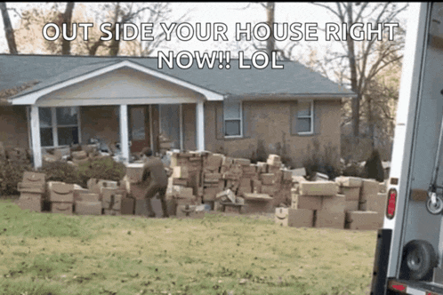 a house that has a lot of boxes in front of it