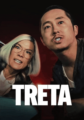 a movie poster for treta shows a man and woman