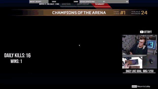 a screenshot of champions of the arena showing daily kills and wins