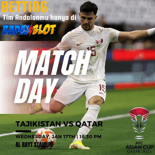 a poster for a soccer match between tajikistan vs qatar