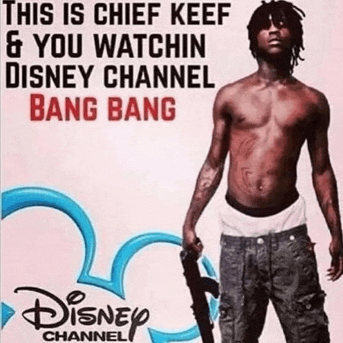 a shirtless man is holding a gun in front of a disney channel logo ..