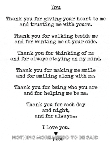 a thank you for giving your heart to me and trusting me with yours poem