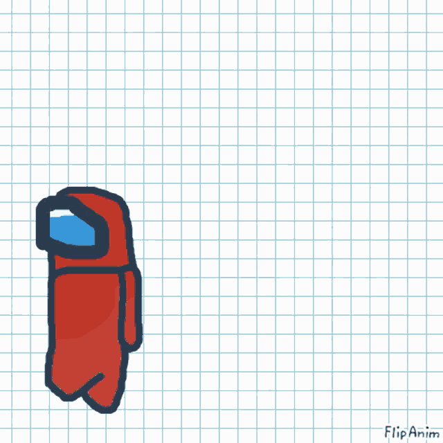 a drawing of a red among us character on a checkered paper by flipanim