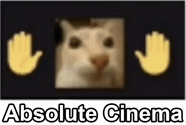 a picture of a cat and two hands with the words absolute cinema below it .