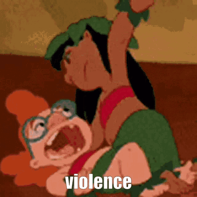 a cartoon character with the word violence in the corner
