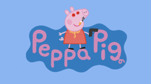 a peppa pig cartoon character with a gun