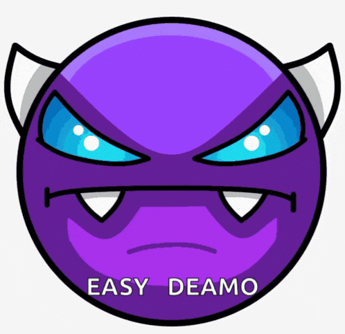 a purple circle with horns and the words easy deamo below it