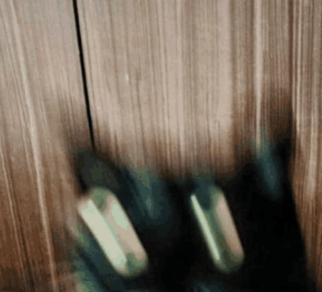 a blurry picture of a person 's feet against a wooden wall .