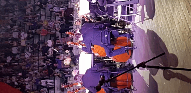 an orchestra is playing in front of a crowd