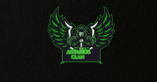 a logo for the astarius clan with a skull and wings