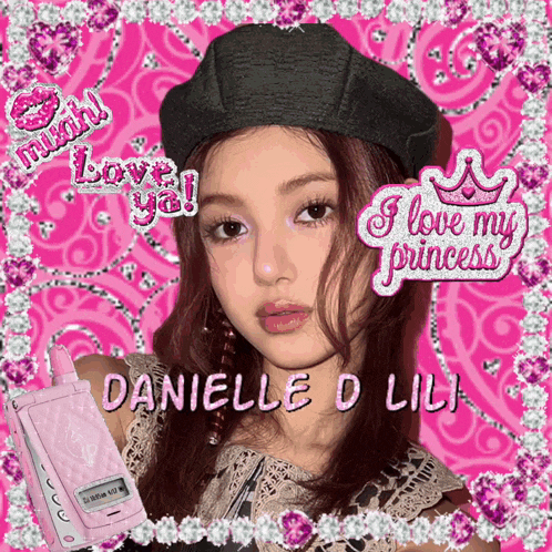 danielle o lili is the name of the girl in the pink background