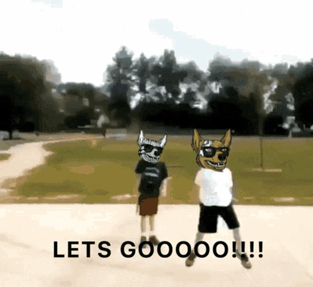 a cartoon of a boy and a dog with the words let 's gooooo !!!