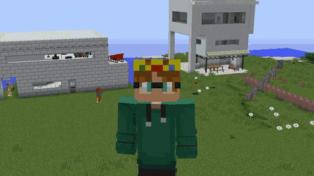 a minecraft character wearing a colorful crown