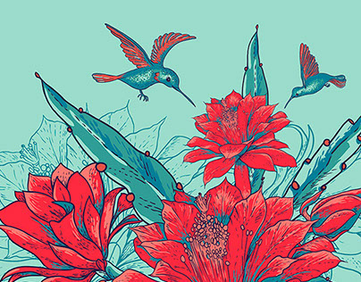 Tropical Vintage Card and Seamless Background