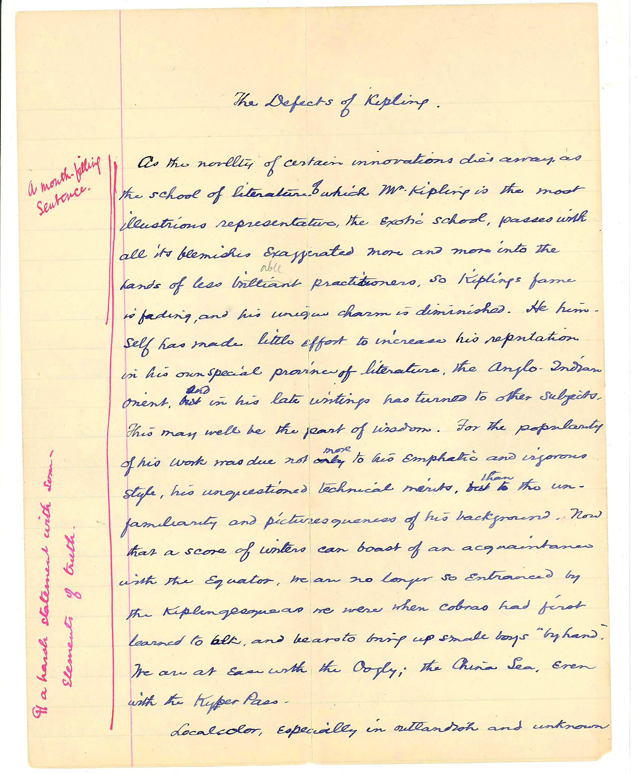 5. Facsimile of first page of “The Defects of Kipling”