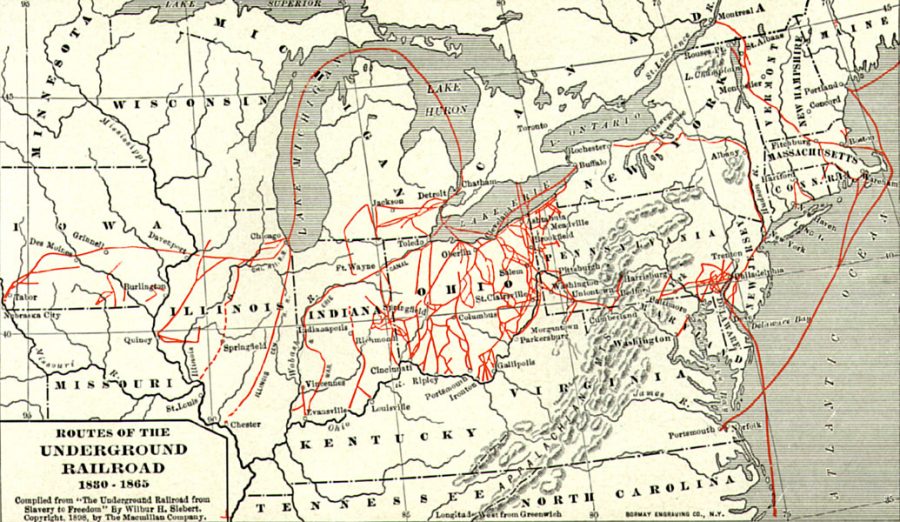 A map of the routes of the Underground Railroad