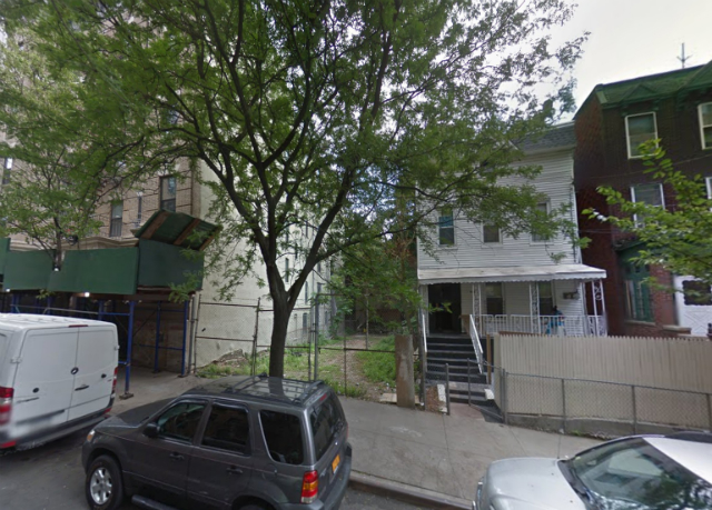 598 East 167th Street (vacant lot at center), image from Google Maps