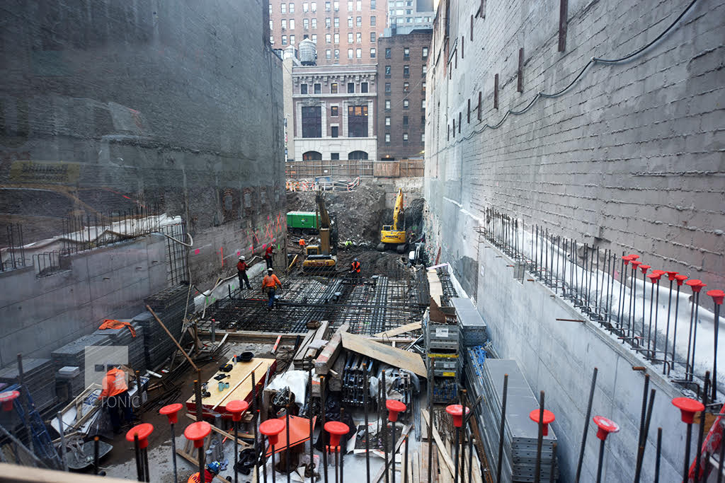 Construction at 242 West 53rd Street, as seen from 52nd Street. Photo by Tectonic.