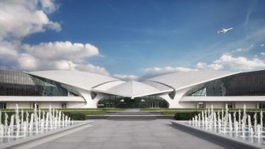 Entry to TWA Hotel rendering, by MCR Development