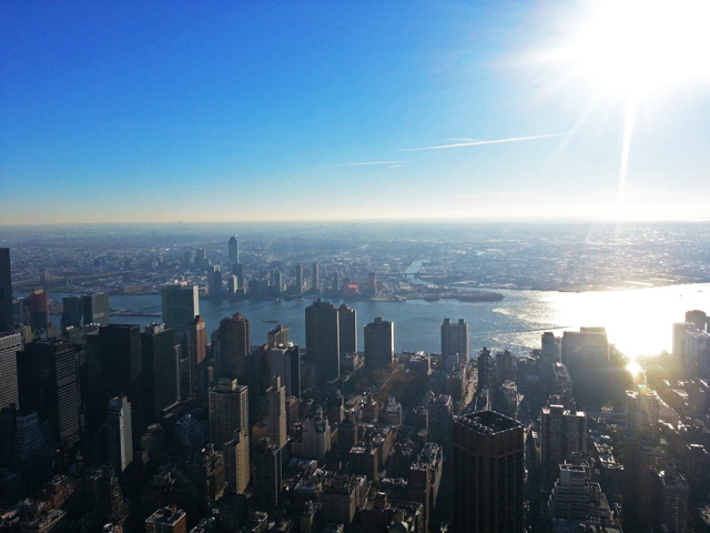 View East, over Midtown and Queens.