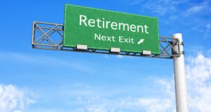 3D rendered Illustration. Highway Sign next exit to Retirement.