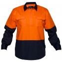 Hi-Vis Two Tone Lightweight Long Sleeve Closed Front Shirt Orange Navy