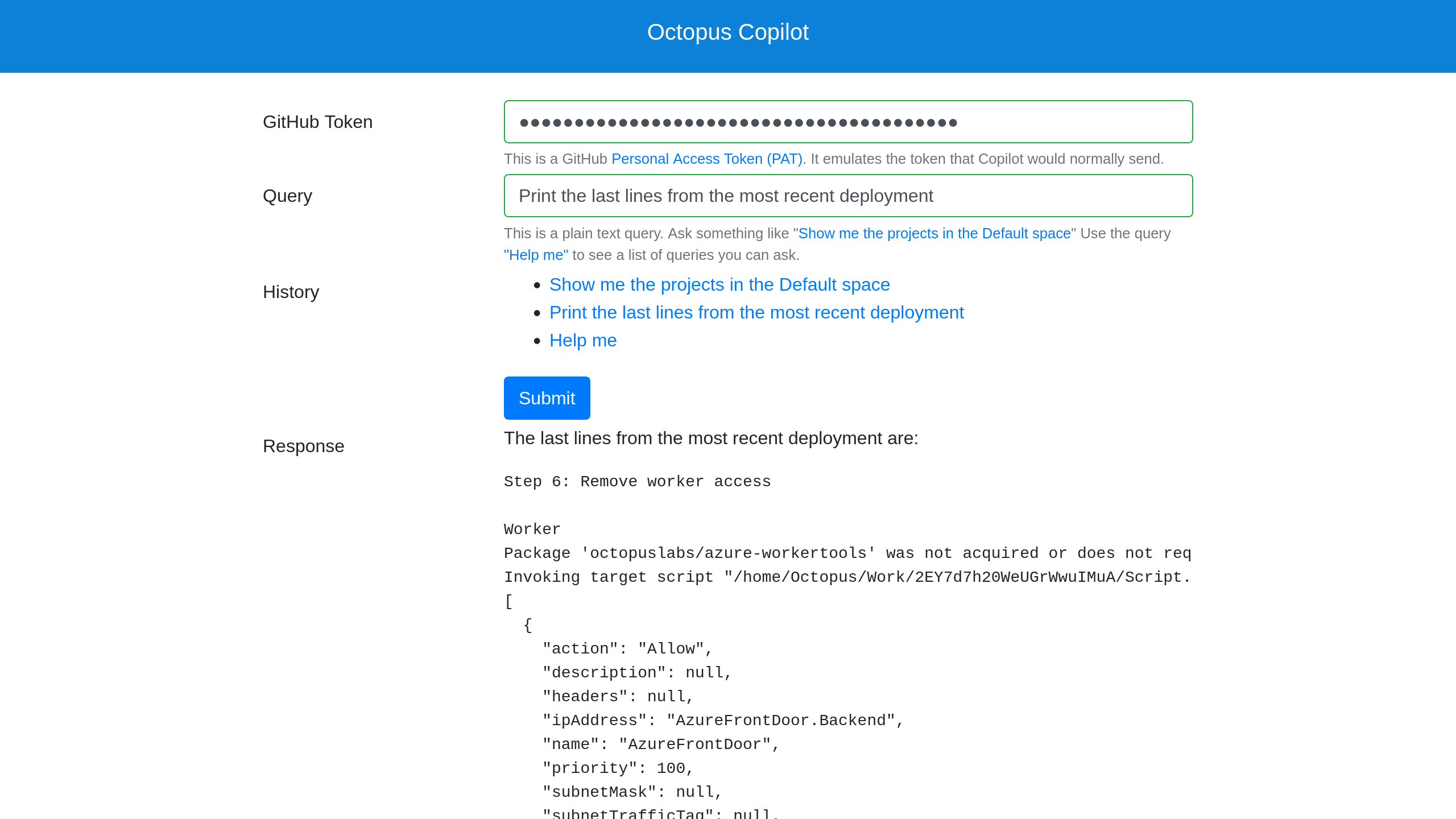 The Octopus extension web interface