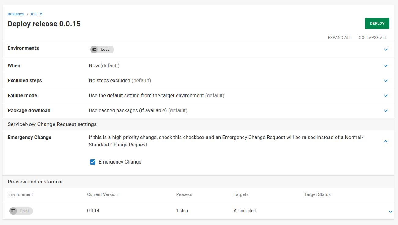 ServiceNow Integration Project settings