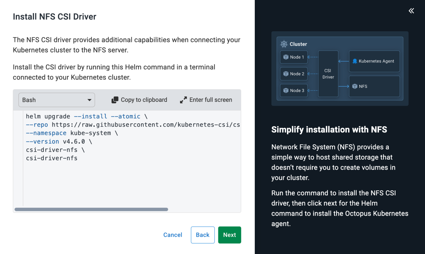 Install NFS CSI Driver dialog