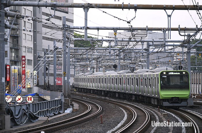 Yamanote Line Train Arriving at Ueno Station