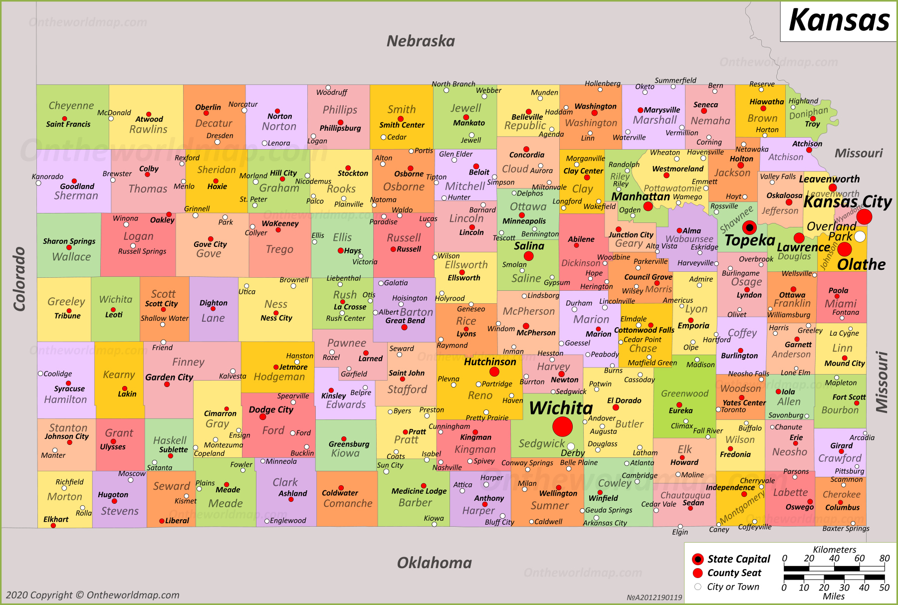 Labeled Map Of Kansas With Capital Cities - vrogue.co