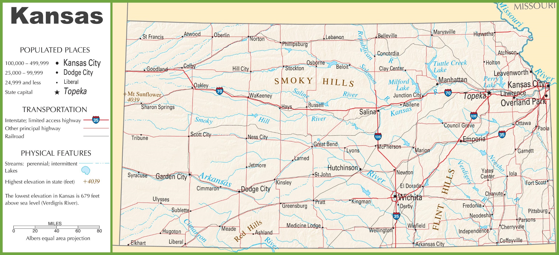 Kansas Map With Towns And Cities - United States Map